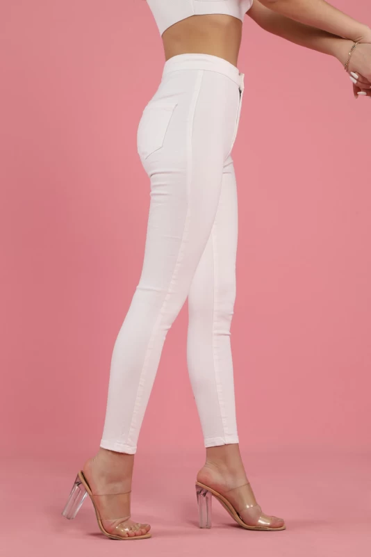 Beyaz Yüksek Bel Kot Pantolon