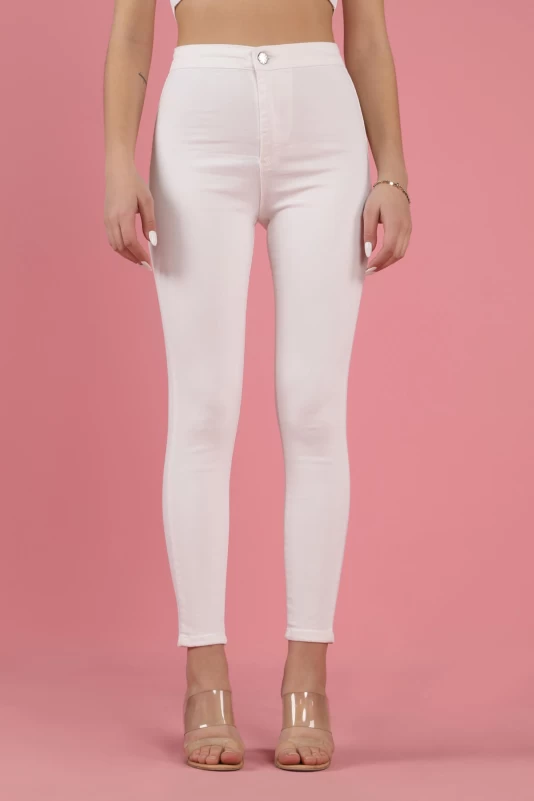 Beyaz Yüksek Bel Kot Pantolon