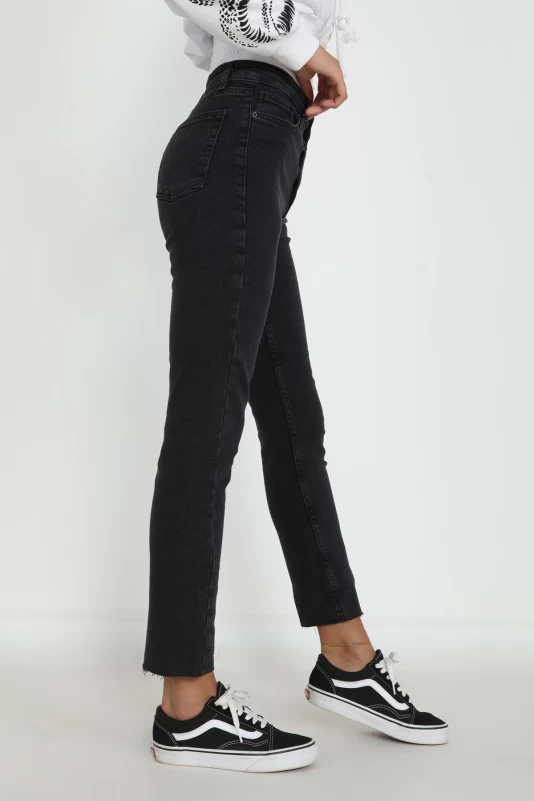 Füme Paçası Lazer Kesim Kot Pantolon