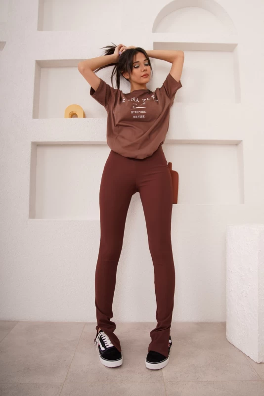 Kahverengi Yırtmaçlı Pantolon