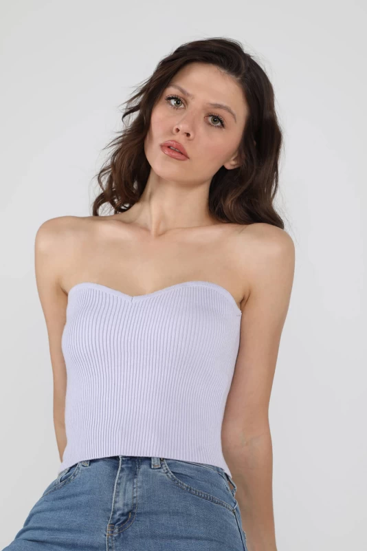 Lila Straplez Yaka Croptop