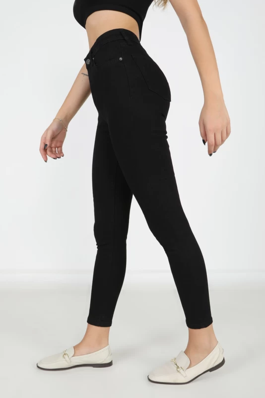 Siyah Fermuarlı Çift Cepli Pantolon