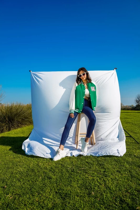 Yeşil Deri Detaylı Bomber Ceket