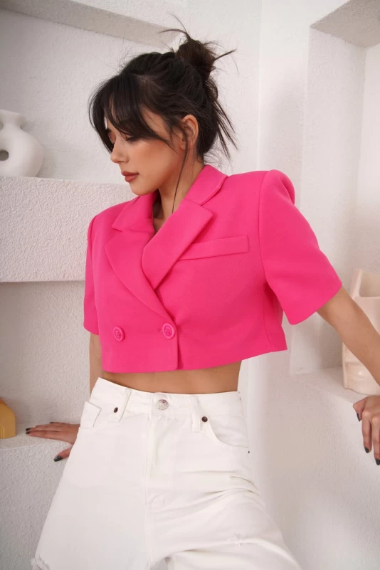 Fuşya Kısa Kollu Crop Ceket