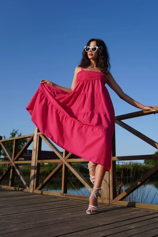 Fuşya Poplin Elbise