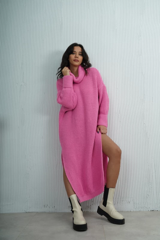 Fuşya Yırtmaçlı Triko Tunik