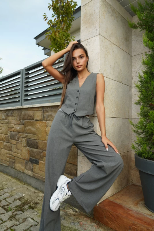 Gri Orj Model Yelek Takım