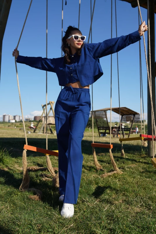 Lacivert Keten Gömlek Takım