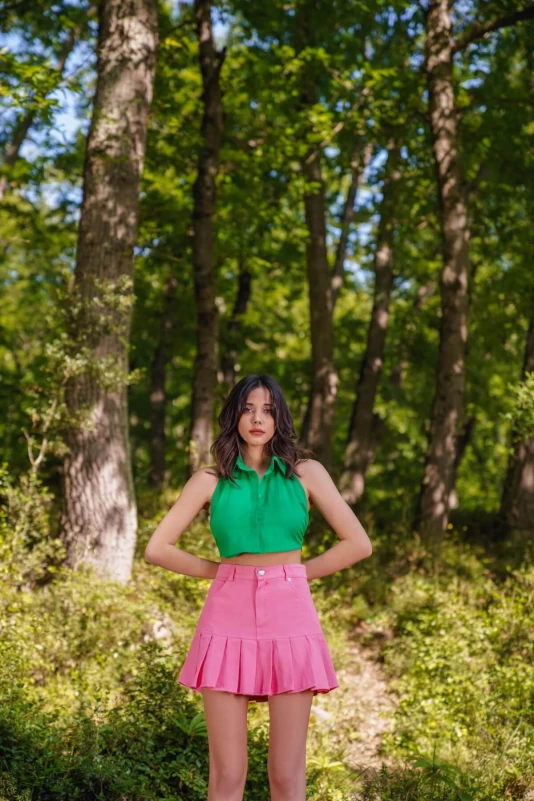 Pembe Pileli Kot Etek