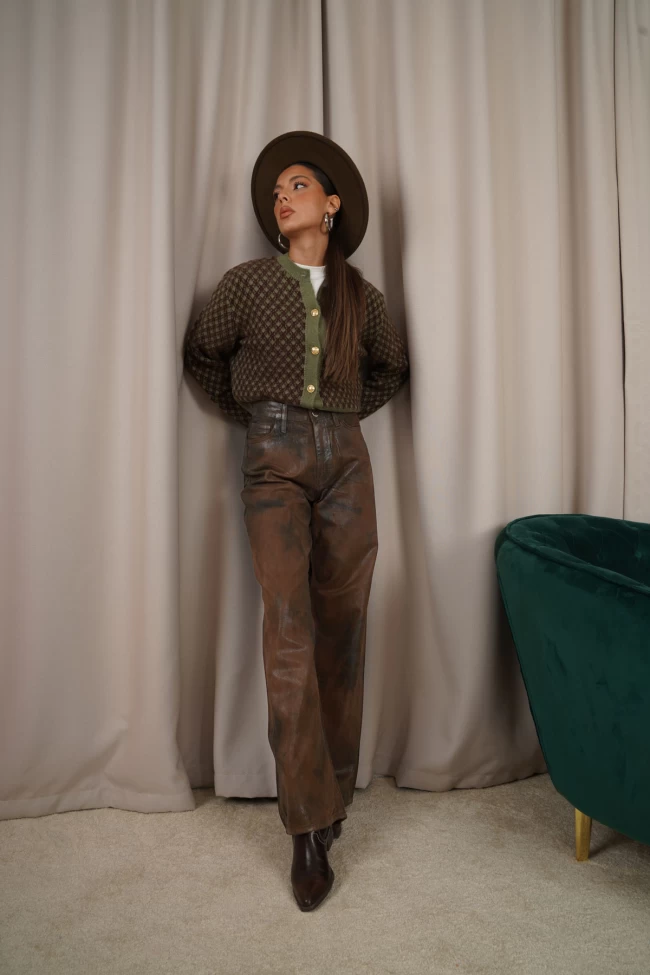 Kahverengi Desenli Hırka, Acı Kahve ZR Batik Desen Jean