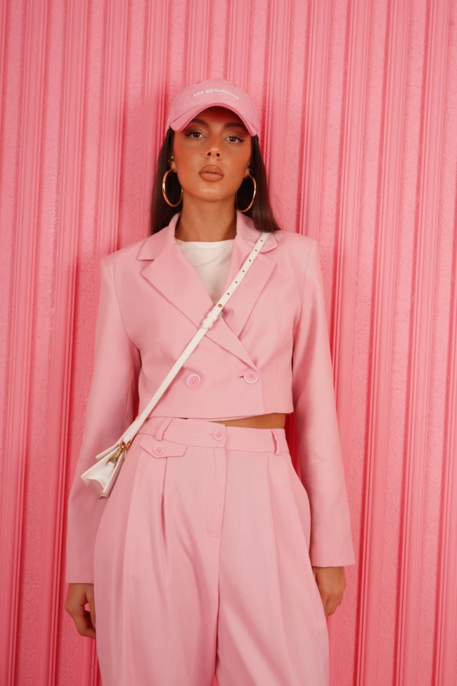 Pembe Crop Ceket Takım