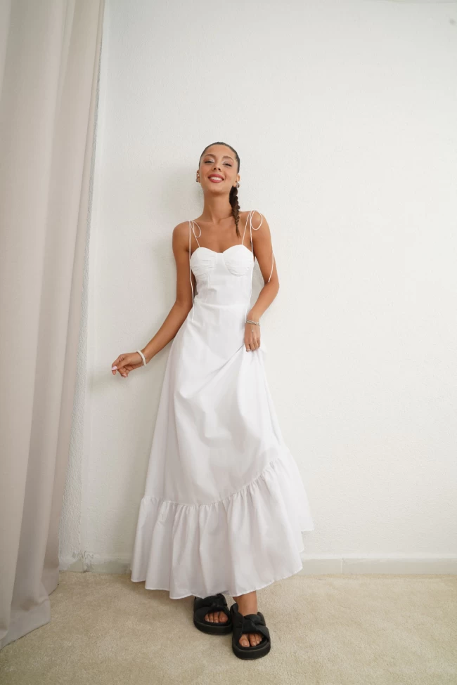 Beyaz Orj Model İp Askılı Elbise