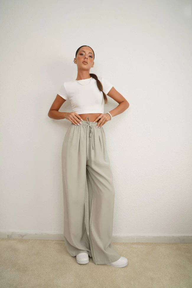 Ekru ZR Croptop, Mint Yeşili Tensel Pantolon