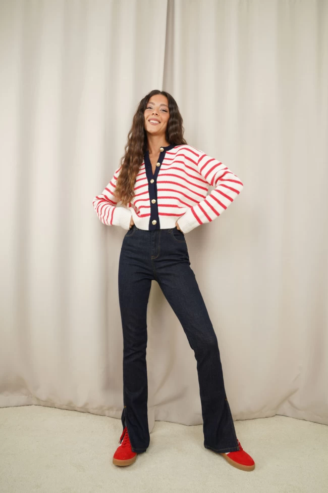 Koyu Lacivert Yırtmaçlı Jean