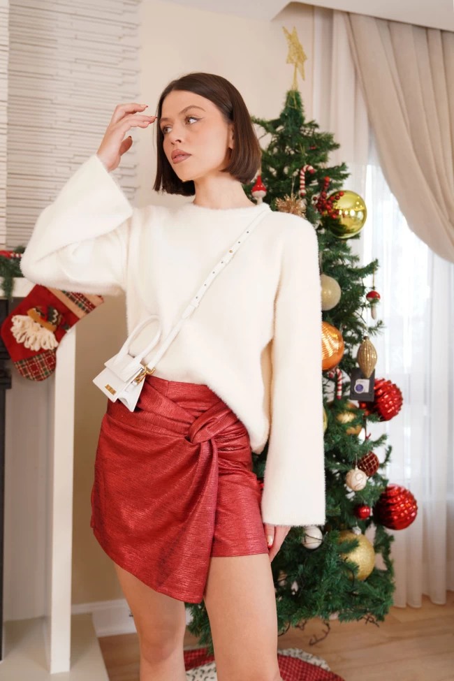 Kırmızı Parlak Kumaş Şort Etek