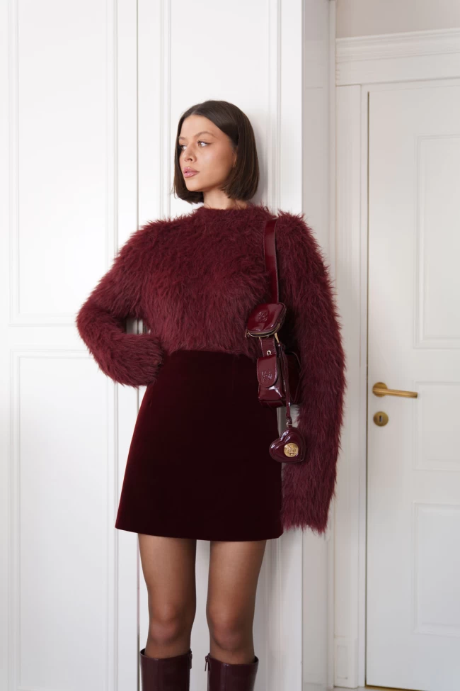 Bordo ORJ Model Kadife Etek, Bordo Sakallı Kazak
