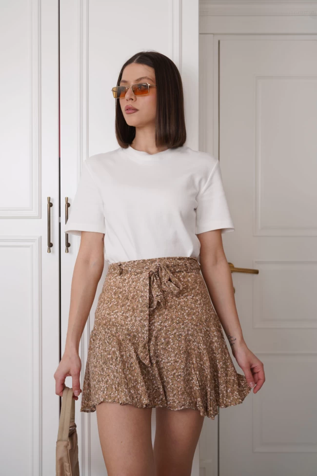 Kahverengi Kuşaklı Şort Etek