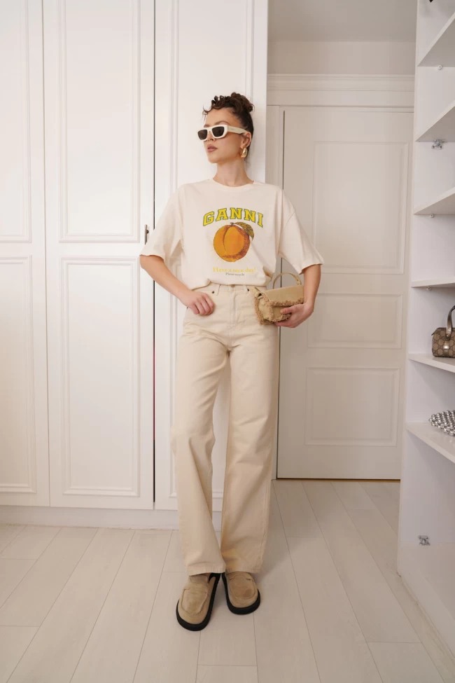 Ekru Yüksek Bel Palazzo Jean