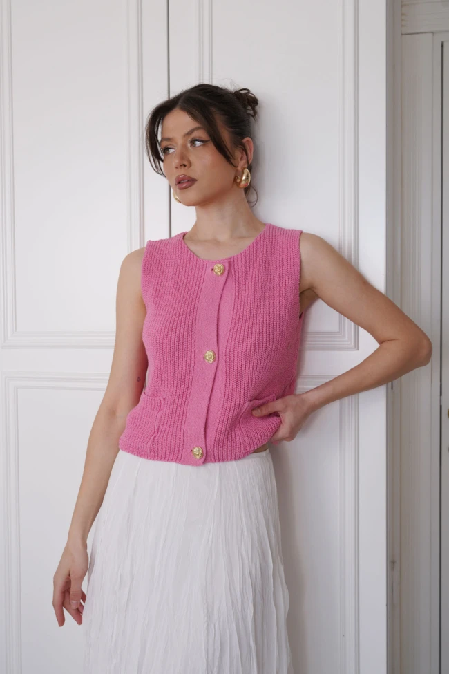 Pembe Sıfır Kol Triko Yelek