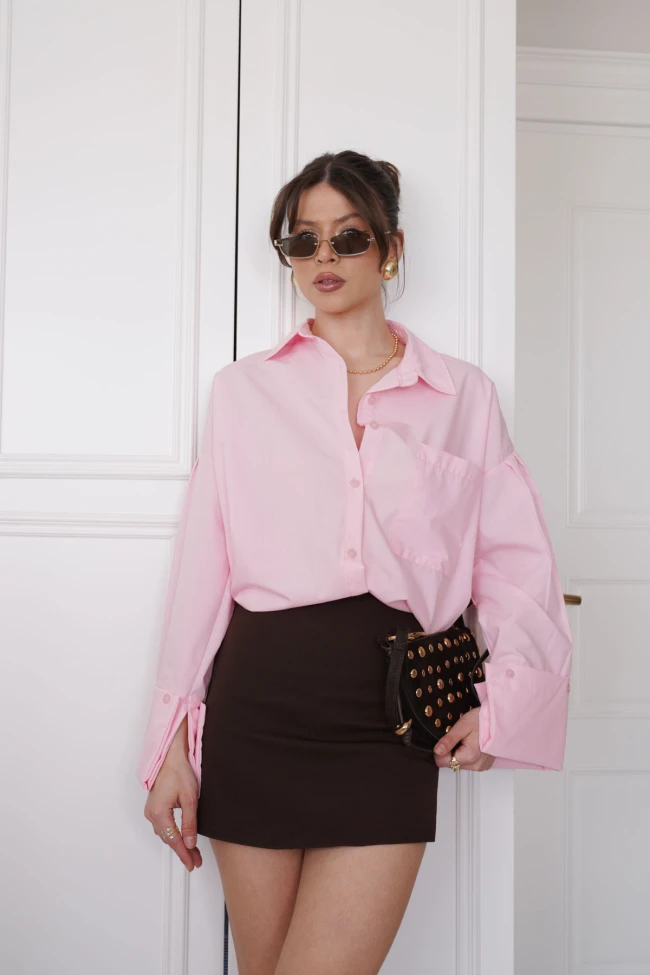 Pembe Poplin Gömlek, Kahverengi Orj Marka Şort Etek