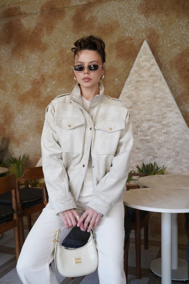 Ekru Bomber Süet Ceket