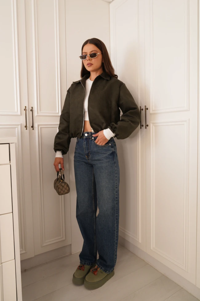 Haki Bomber Süet Ceket