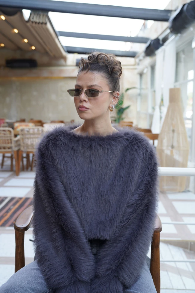 Antrasit Kürk Crop Sweat