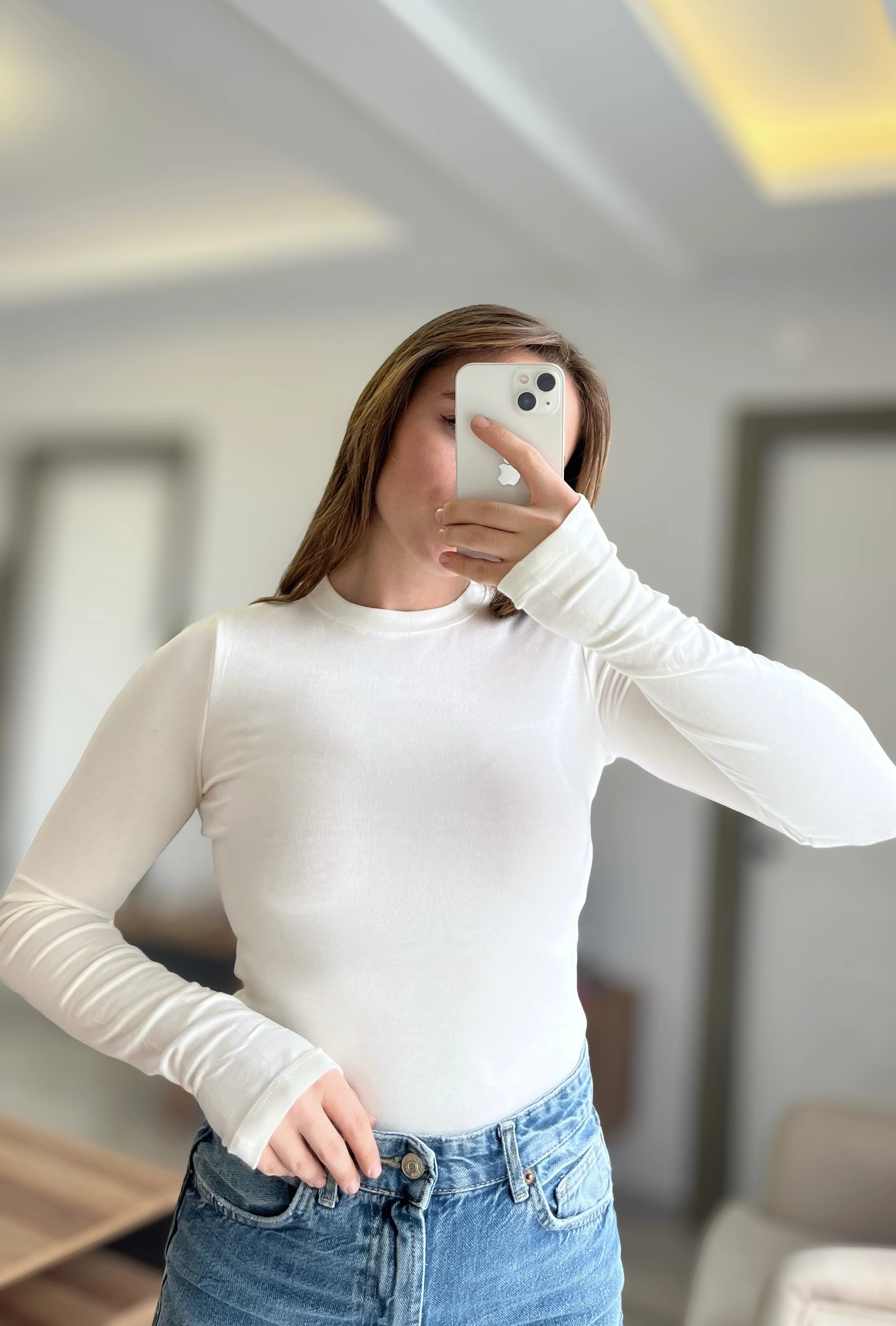 Beyaz Orj Marka Parmak Geçirmeli Body