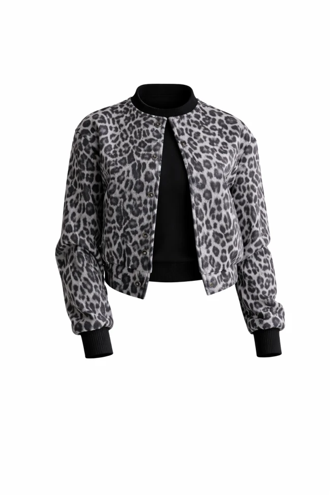 Gri Leopar Kaşe Ceket