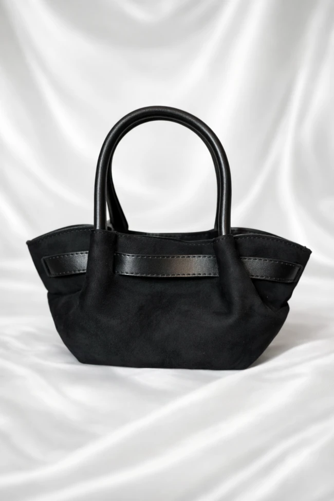Siyah Süet Askılı El ve Omuz Çantası