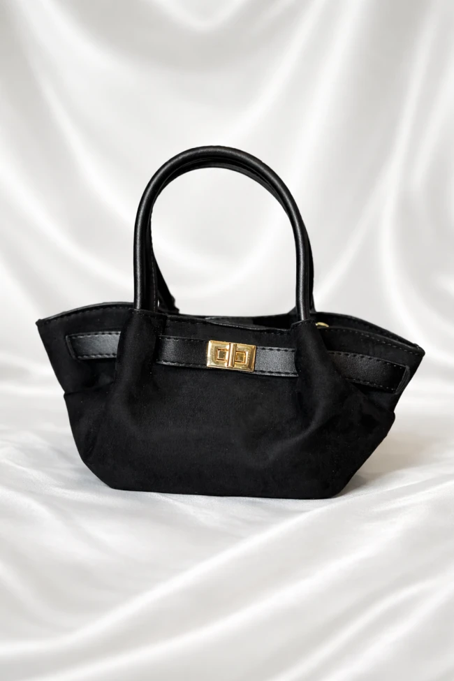 Siyah Süet Askılı El ve Omuz Çantası