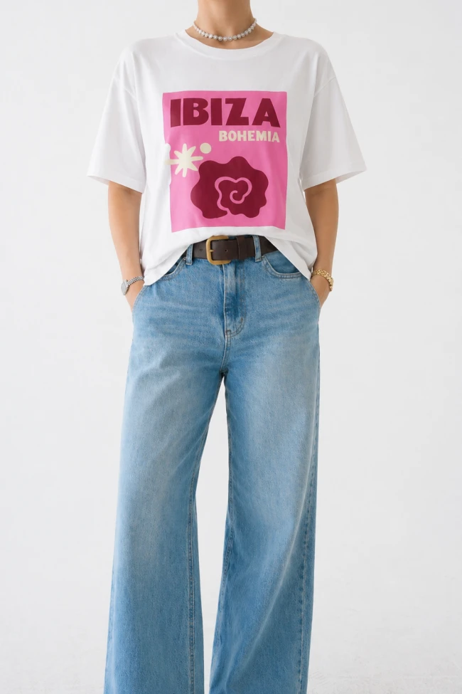 Beyaz Baskılı T-Shirt