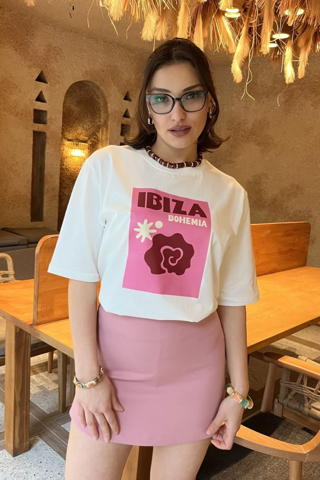 Beyaz Baskılı T-Shirt