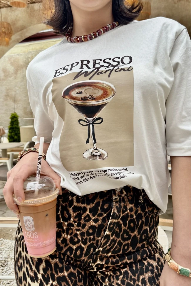 Beyaz Baskılı T-Shirt