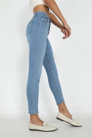 Açık Mavi Fermuarlı Çift Cepli Pantolon