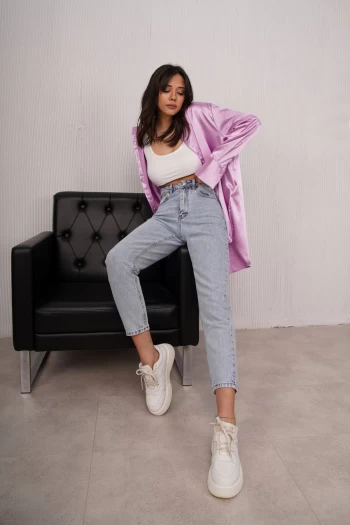 Buz Mavisi Yüksek Bel Mom