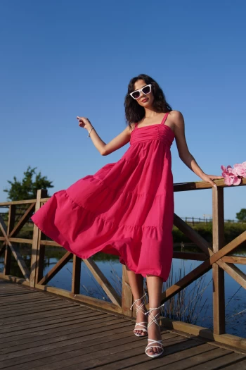 Fuşya Poplin Elbise