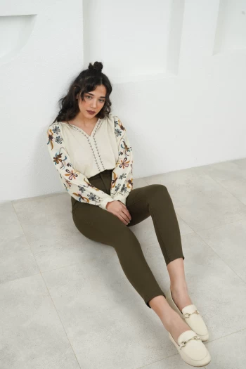 Haki Yüksek Bel Kot Pantolon