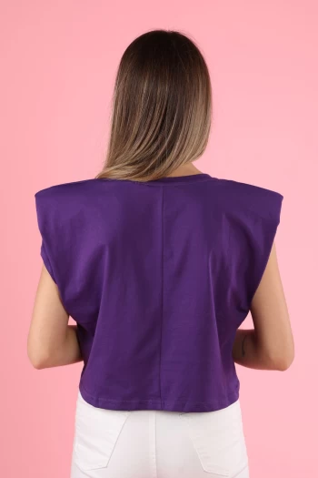 Mor Üzeri Maske Baskılı T-Shirt