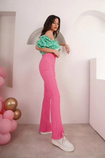 Pembe Beli Lastikli Fitilli Pantolon