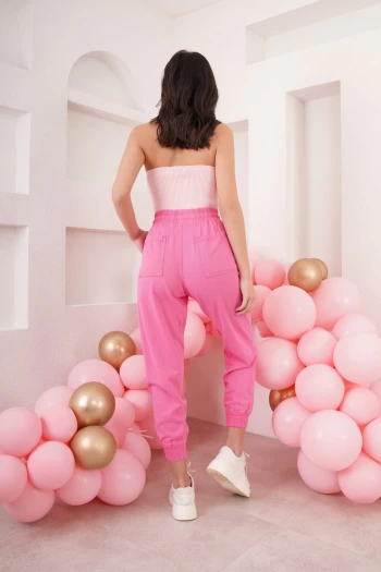 Pembe Keten Kargo Pantolon