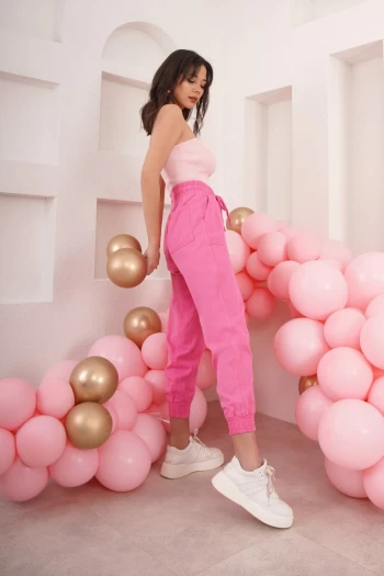 Pembe Keten Kargo Pantolon