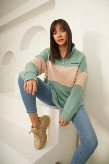 Yeşil Blok Renkli Sweatshirt