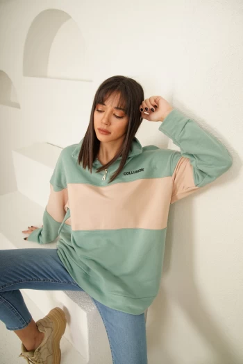 Yeşil Blok Renkli Sweatshirt