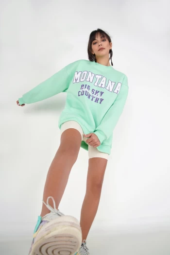 Fıstık Yeşili MONTANA Sweatshirt ve Krem Biker Tayt