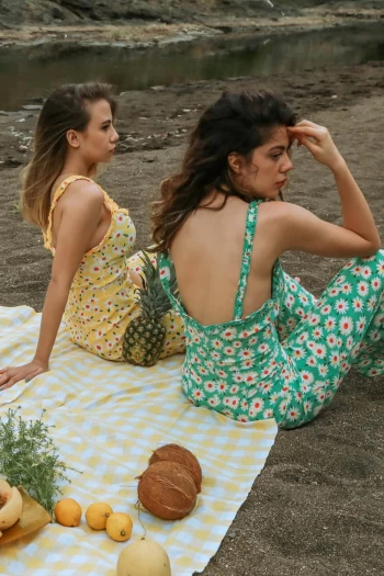 Yeşil Papatya Desenli Tulum