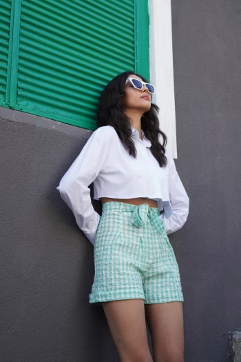 Yeşil Pötikare Desenli Şort