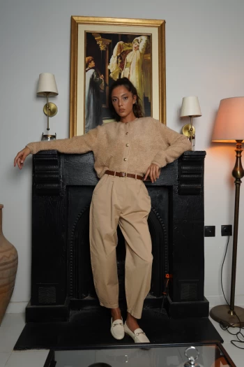 Camel Orj Model Kemerli Pantolon, Bej Teddy Hırka