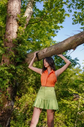 Fıstık Yeşili Pileli Kot Etek