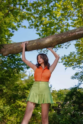 Fıstık Yeşili Pileli Kot Etek